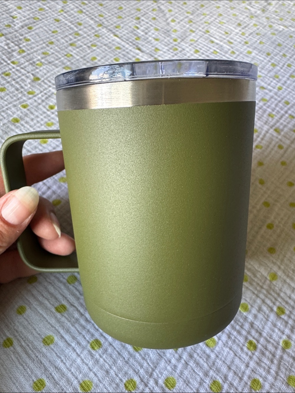 Olive Green Insulated Travel Mug with Handle
